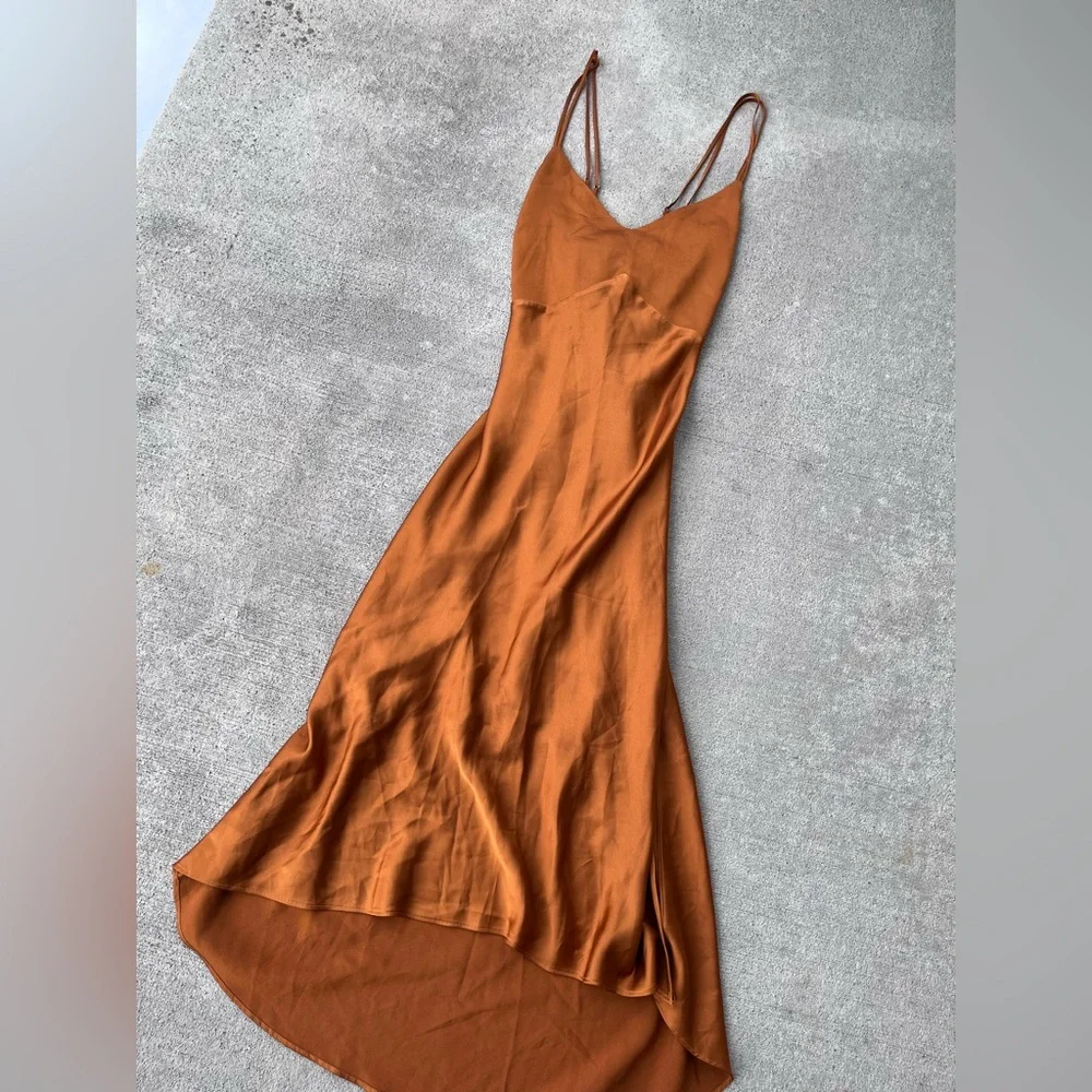 Abercrombie and Fitch pumpkin orange silky satin maxi formal dress